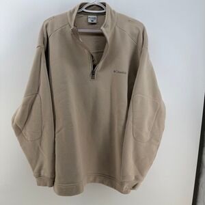 Columbia 1/4 Zip Pullover Mens Large Tan Elbow Patches Gorpcore Outdoor Camping